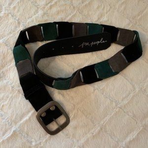 NWOT Free People Black Grey Gray Green Suede Belt Large NEW!